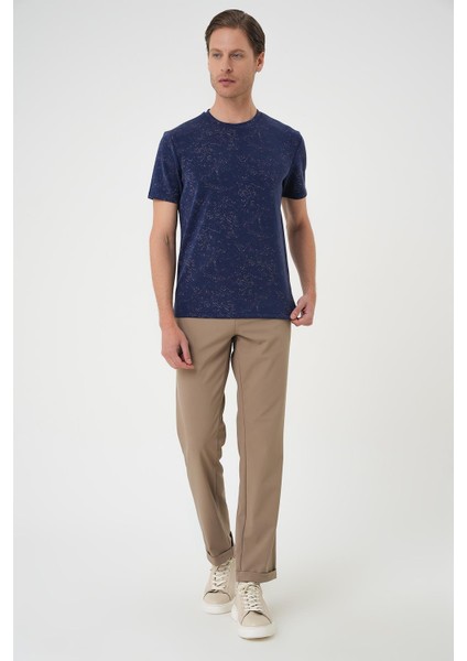 Comfort Fit Bisiklet Yaka Batik Görünmlü Kısa Kol Casual Lacivert Tişört Ts 905