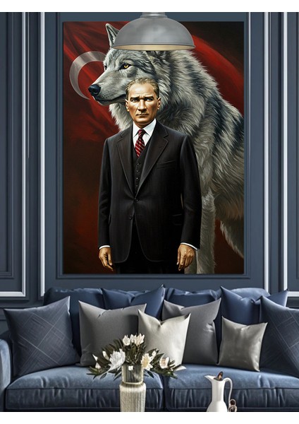 Kurt ve Mustafa Kemal Atatürk Dekoratif Kanvas - Mdf Ahşap Tablo