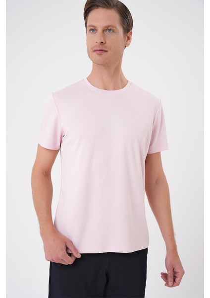 Comfort Fit Bisiklet Yaka Esnek Pamuk Casuel Pembe Tişört Ts 885 fırsatları