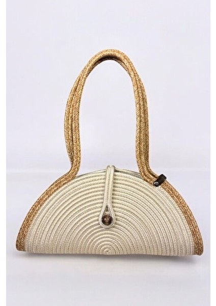 Mia Doğal Ahşap Boncuklu Hasır Görünümlü Kadın Omuz Çantası Basic Koleksiyon 40 cm modelleri