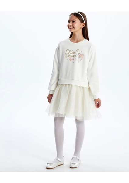 Lcw Kids Ekru Bisiklet Yaka Kız Çocuk Elbise