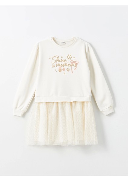 Lcw Kids Ekru Bisiklet Yaka Kız Çocuk Elbise modelleri