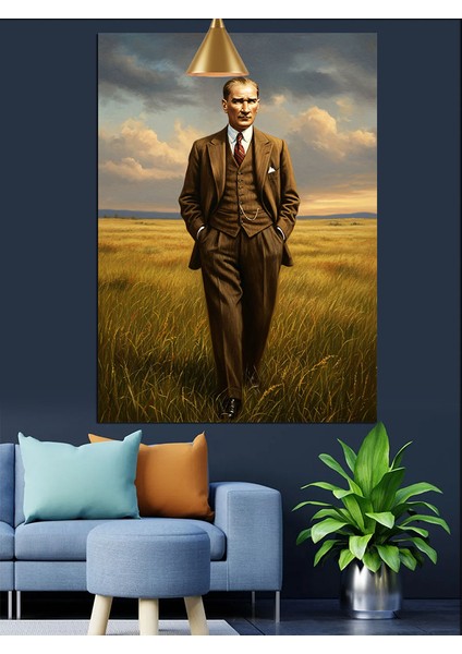 Buğday Tarlasında Mustafa Kemal Atatürk Dekoratif Kanvas - Mdf Ahşap Tablo