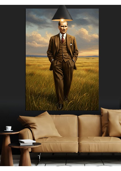Buğday Tarlasında Mustafa Kemal Atatürk Dekoratif Kanvas - Mdf Ahşap Tablo fiyatları