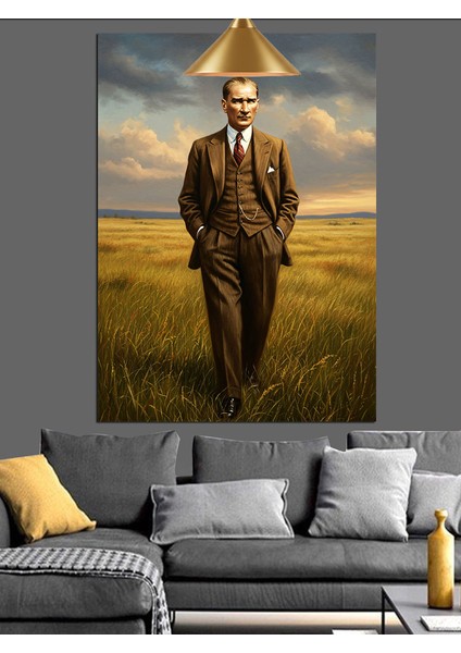 Buğday Tarlasında Mustafa Kemal Atatürk Dekoratif Kanvas - Mdf Ahşap Tablo modelleri