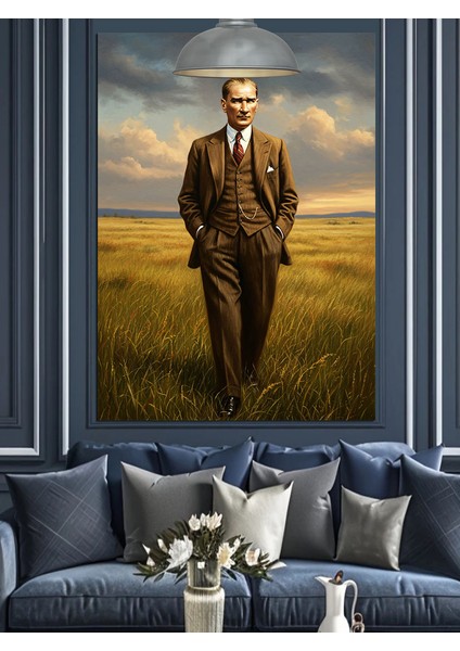 Buğday Tarlasında Mustafa Kemal Atatürk Dekoratif Kanvas - Mdf Ahşap Tablo fırsatları
