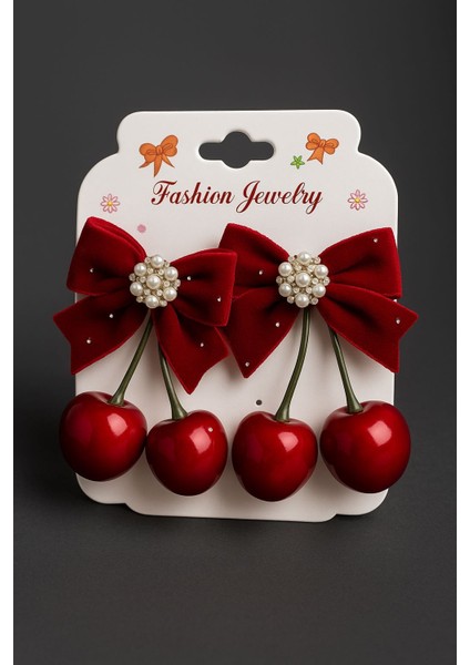 Kız Çocuk Kirazlı Kurdele Toka – Inci Taşlı Kırmızı Fiyonk Saç Aksesuarı | Not Guilty Accessories fiyatları