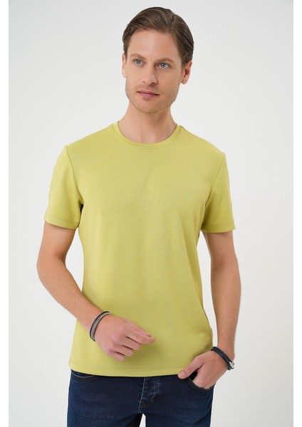 Comfort Fit Bisiklet Yaka Esnek Pamuk Casuel Limon Tişört Ts 885 modelleri