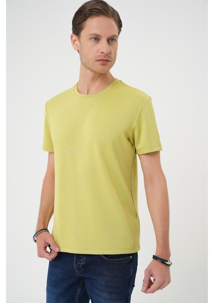 Comfort Fit Bisiklet Yaka Esnek Pamuk Casuel Limon Tişört Ts 885 indirimleri