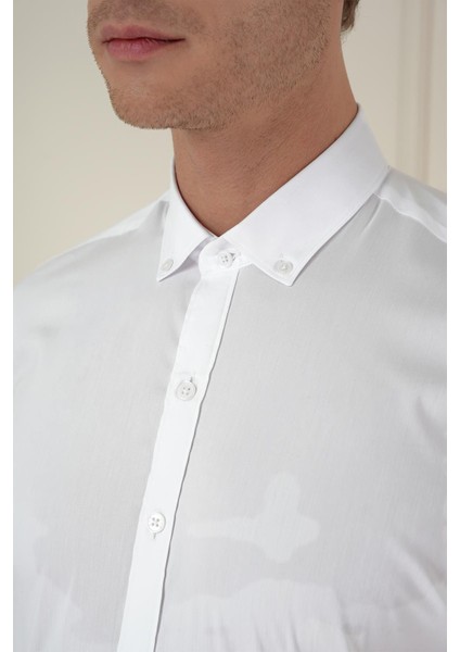 Slim Fit Düğmeli Yaka Esnek Klasik Beyaz Gömlek Gk 746 indirimleri