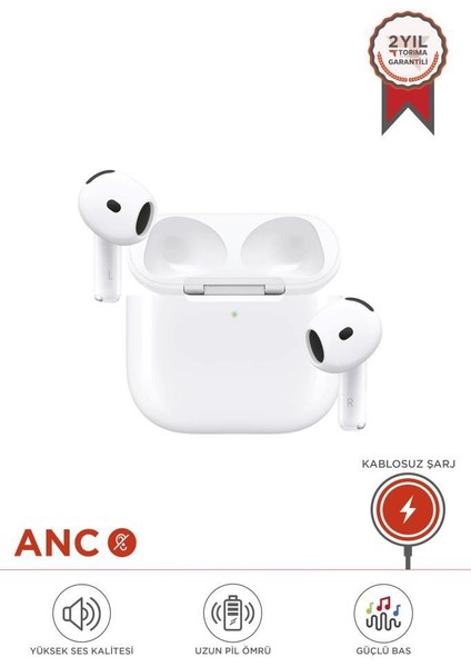 Trm-Go2 Beyaz Anc Özellikli-Kablosuz Şarjlı Earbuds Bluetooth Kulaklık