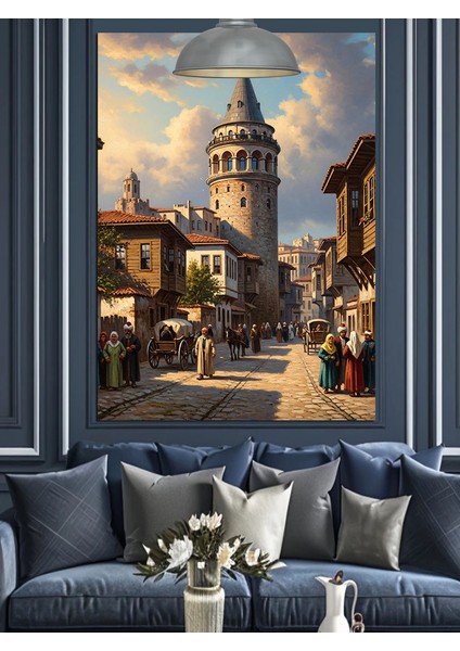 Güneşli Sokakta Galata Kulesi Dekoratif Kanvas - Mdf Ahşap Tablo fiyatları