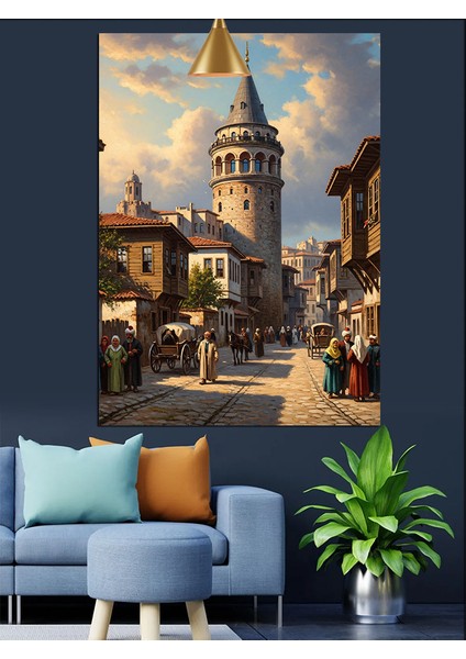 Güneşli Sokakta Galata Kulesi Dekoratif Kanvas - Mdf Ahşap Tablo fırsatları