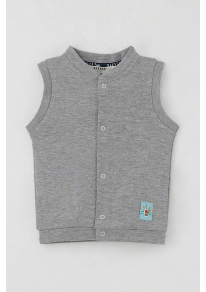 Erkek Bebek Yelek Çıtçıtlı Sevimli Balonlu Ayıcık Armalı 4 Ay-1 Yaş, Gri Melanj