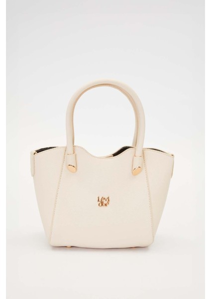 Krem Metal Aksesuarlı El Çanta