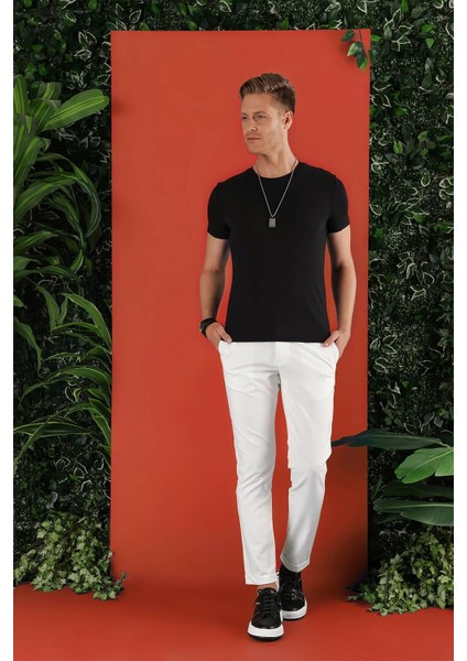 Slim Fit Bisiklet Yaka Düz Pamuklu Siyah Tişört Ts 823