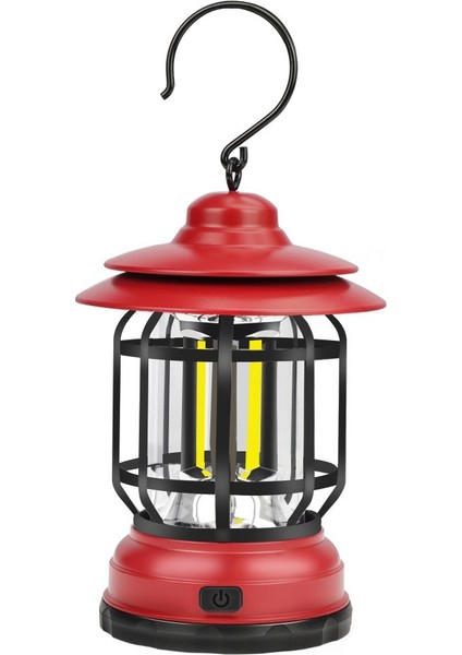 LED Kamp Feneri Pil ile Çalışan Retro Kamp Feneri Cob Çadır Işığı Acil Durum Fırtına Kesintileri ve Açık Hava Yürüyüşleri Için Hayatta Kalma Kitleri-Kırmızı (Yurt Dışından)
