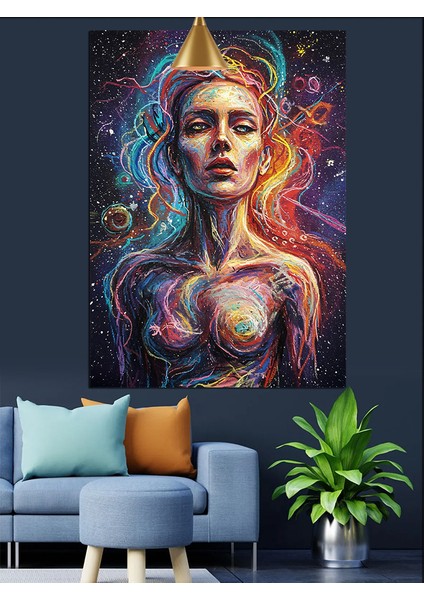 Renkli Soyut Kadın Portresi Dekoratif Kanvas - Mdf Ahşap Tablo fiyatları