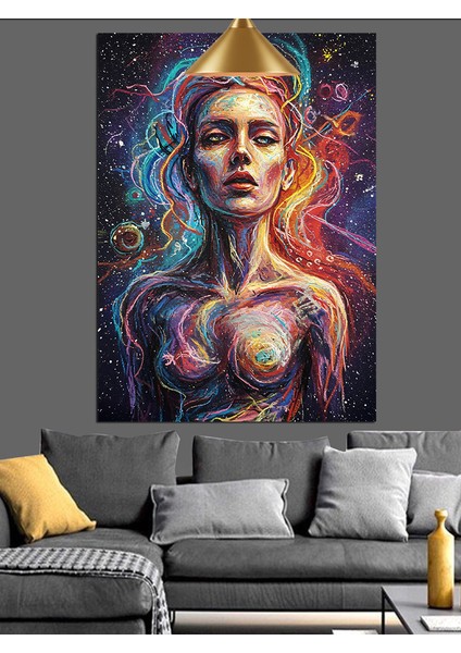 Renkli Soyut Kadın Portresi Dekoratif Kanvas - Mdf Ahşap Tablo fırsatları