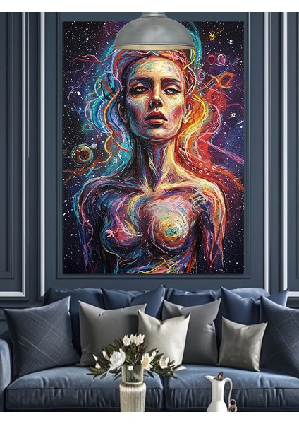Renkli Soyut Kadın Portresi Dekoratif Kanvas - Mdf Ahşap Tablo indirimleri