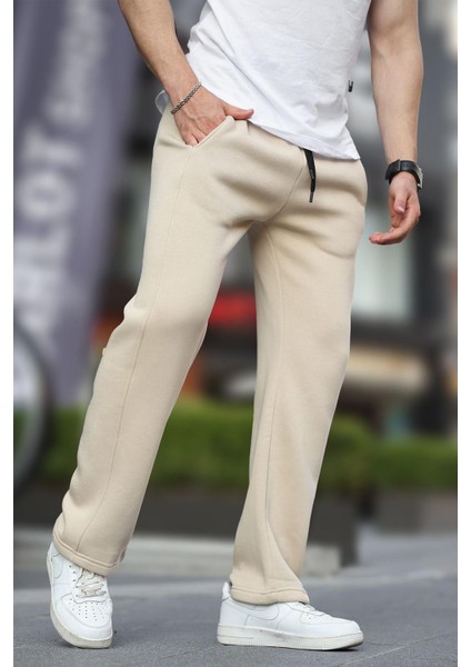 Bej Geniş Kesim Düz Paça Eşofman Altı 6550