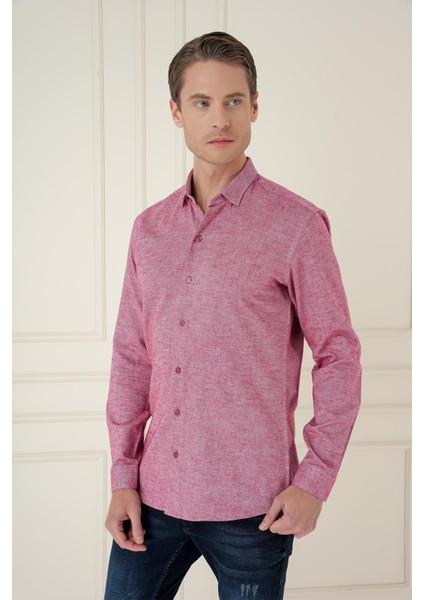 Slim Fit Dokulu %100 Pamuk Bordo Gömlek G 1584 fiyatları