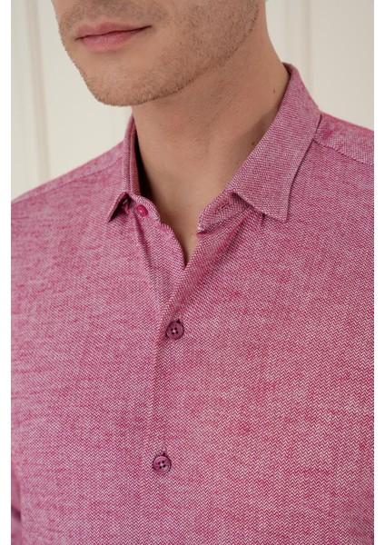 Slim Fit Dokulu %100 Pamuk Bordo Gömlek G 1584 indirimleri