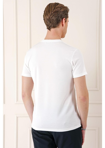Slim Fit Bisiklet Yaka Pamuklu Beyaz Tişört Ts 880 fırsatları