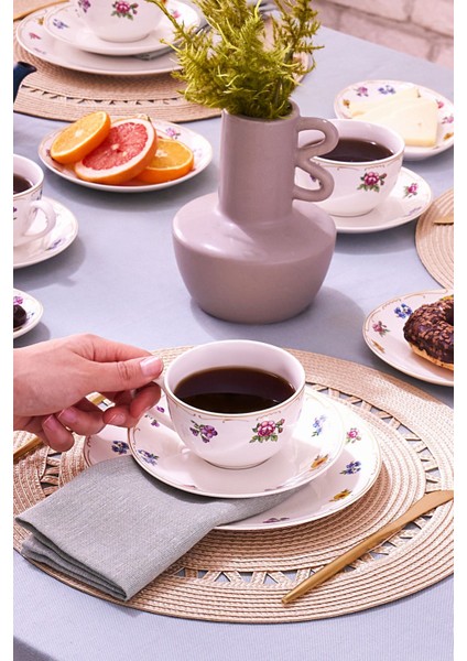 Forever Bone Natty 6 Kişilik 26 Parça Yuvarlak Desenli New Bone Porselen Kahvaltı Takımı