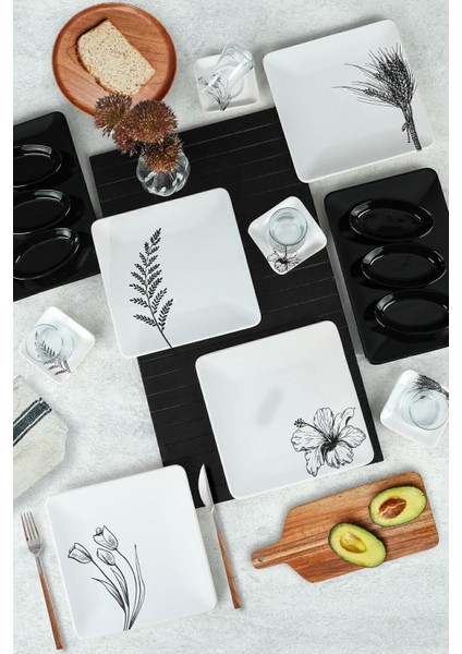 Florine Desenli Parlak Seramik Kahvaltı Takımı 20 Parça 4 Kişilik, Mikrodalga ve Bulaşık Makinesi Uyumlu fırsatları