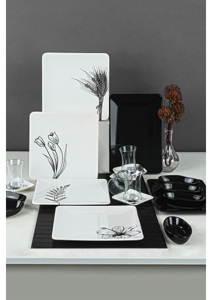 Florine Desenli Parlak Seramik Kahvaltı Takımı 20 Parça 4 Kişilik, Mikrodalga ve Bulaşık Makinesi Uyumlu