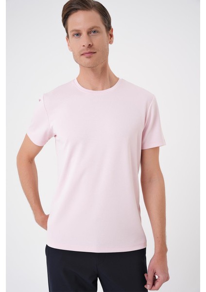 Comfort Fit Bisiklet Yaka Esnek Pamuk Casuel Pembe Tişört Ts 885 fiyatları