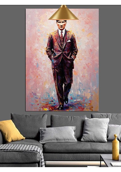 Renkli Fırça Darbeli Mustafa Kemal Atatürk Dekoratif Kanvas - Mdf Ahşap Tablo