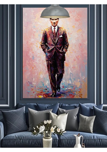 Renkli Fırça Darbeli Mustafa Kemal Atatürk Dekoratif Kanvas - Mdf Ahşap Tablo fiyatları