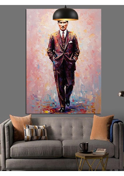 Renkli Fırça Darbeli Mustafa Kemal Atatürk Dekoratif Kanvas - Mdf Ahşap Tablo modelleri