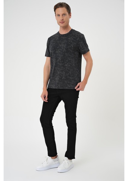 Comfort Fit Bisiklet Yaka Batik Görünmlü Kısa Kol Casual Siyah Tişört Ts 905 fiyatları