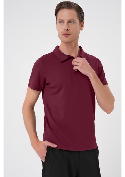 Comfort Fit Polo Yaka Esnek Pamuk Casuel Bordo Tişört Ts 886 fiyatları
