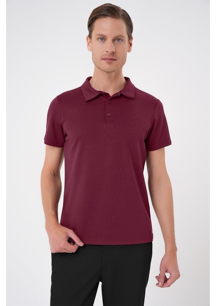 Comfort Fit Polo Yaka Esnek Pamuk Casuel Bordo Tişört Ts 886 modelleri