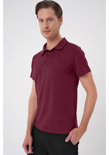 Comfort Fit Polo Yaka Esnek Pamuk Casuel Bordo Tişört Ts 886 fırsatları