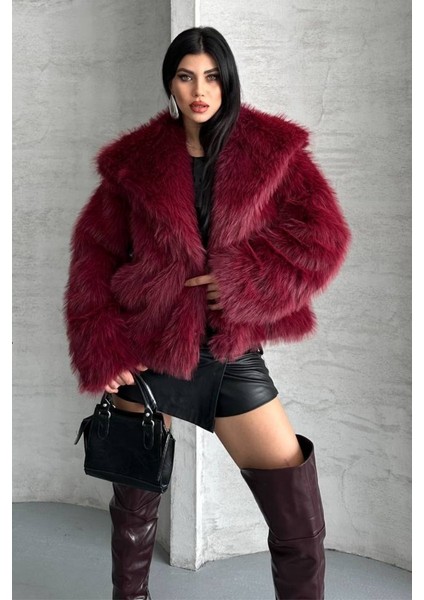 Kadın Kürk Şık Geniş Yaka Astarlı Çıtçıt Düğmeli premium kürk