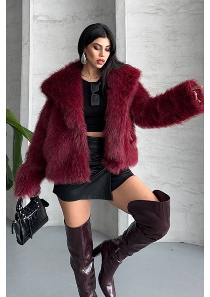 Kadın Kürk Şık Geniş Yaka Astarlı Çıtçıt Düğmeli premium kürk fiyatları