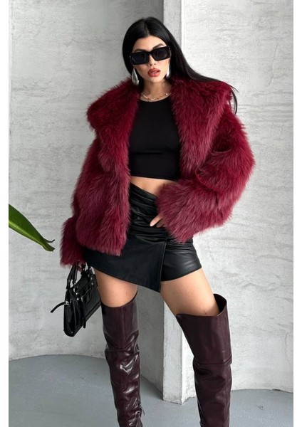 Kadın Kürk Şık Geniş Yaka Astarlı Çıtçıt Düğmeli premium kürk fırsatları