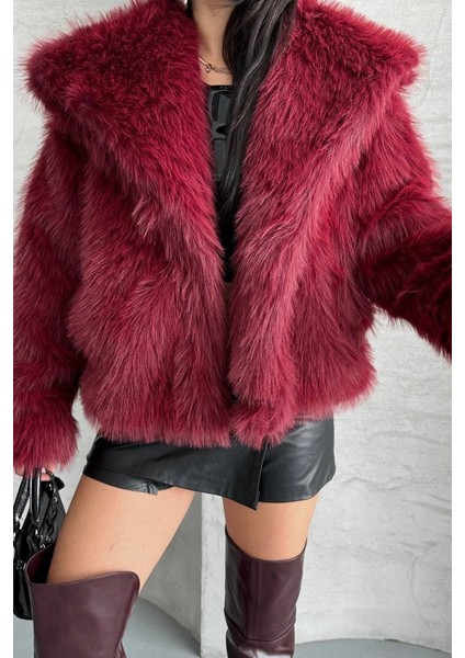 Kadın Kürk Şık Geniş Yaka Astarlı Çıtçıt Düğmeli premium kürk indirimleri