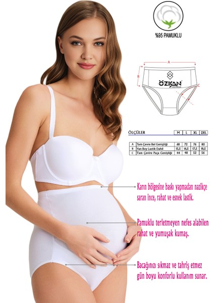Özkan 23582 3'lü Paket Kadın Beyaz Renk Pamuklu Likralı Süprem Hamile Lohusa Yüksek Bel Bato Külot fiyatları