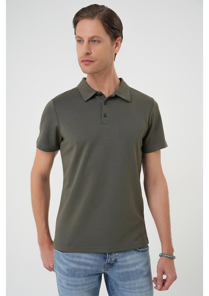 Comfort Fit Polo Yaka Esnek Pamuk Casuel Haki Tişört Ts 886 modelleri