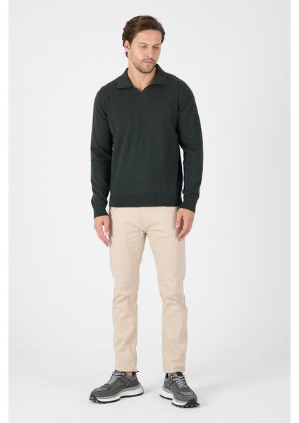 Haki Saf %100 Pamuk Erkek Patlı Düğmesiz Polo Yaka Triko Kazak modelleri