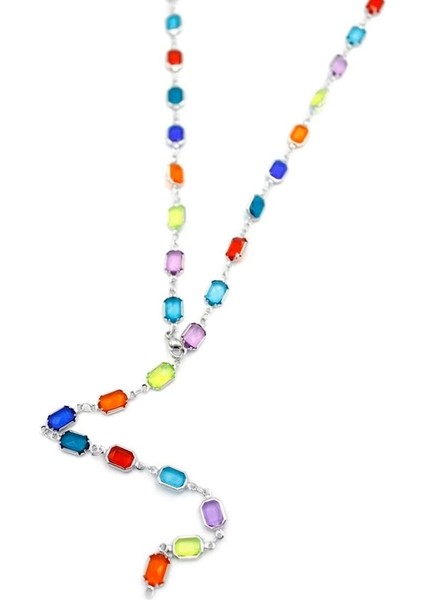 Renkli Taşlı Y Kolye - Gümüş fiyatları