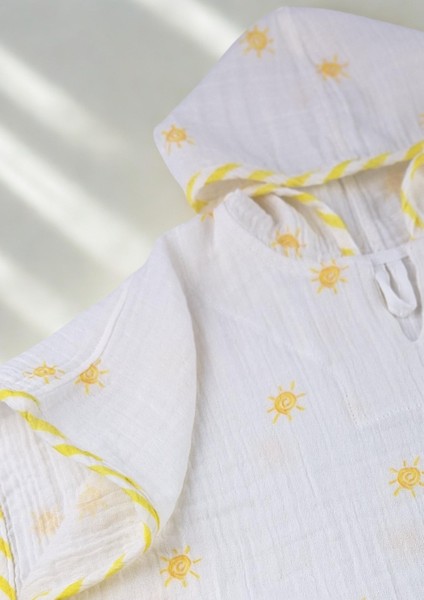 Güneş Desenli Organik Müslin Çocuk Panço Hızlı Kuruyan, Kapüşonlu modelleri