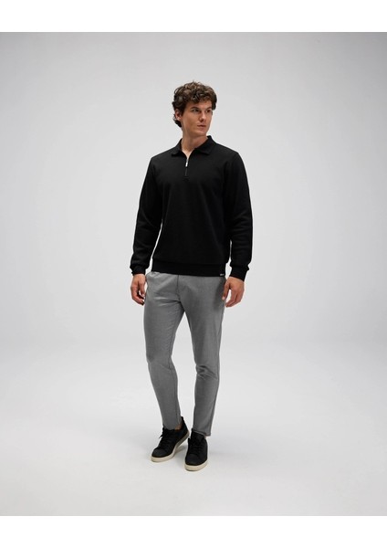 EM602-BK Erkek Siyah Yarım Fermuarlı Polo Sweat