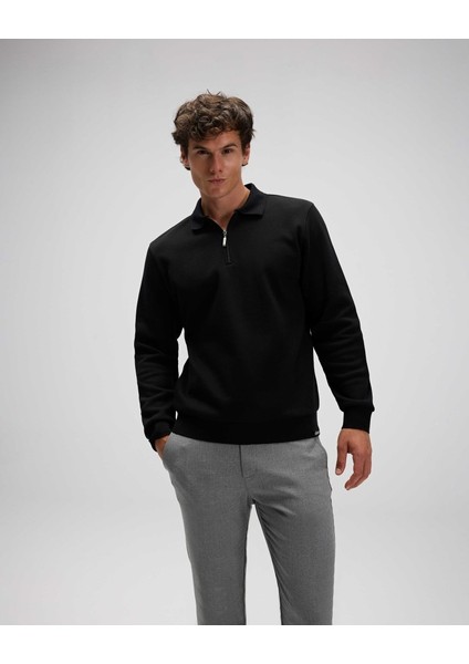 EM602-BK Erkek Siyah Yarım Fermuarlı Polo Sweat fiyatları